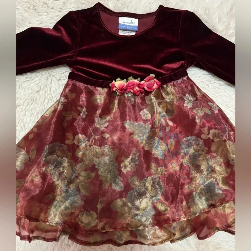 Brooke Lindsey toddler girl velvet top with floral skirt for 18 months - Picture 2 of 6